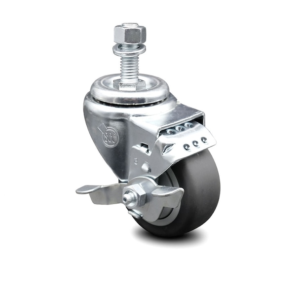 3 Inch Thermoplastic Rubber Swivel 12mm Threaded Stem Caster with Brake SCC